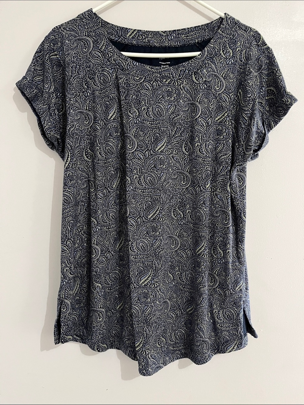 J jill Large Casual Black Paisley Short-Sleeve Top